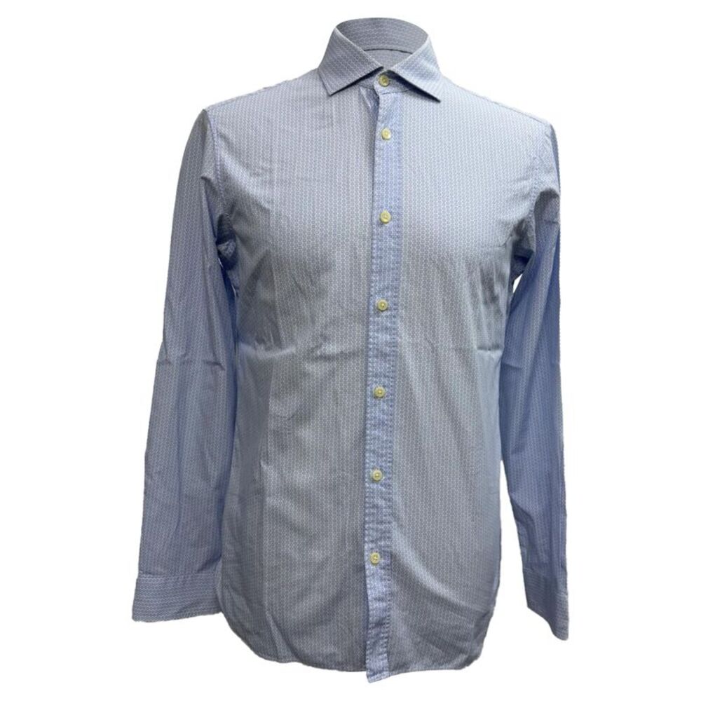 Z Zegna Printed Button-Down Long Sleeve Shirt in Light Blue Cotton